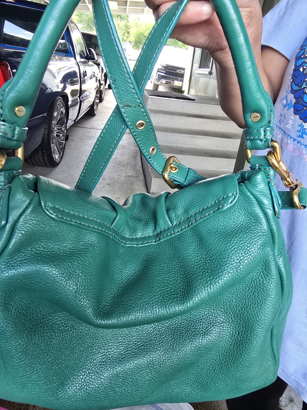 Marc by Marc Jacobs Teal Green Pebbled Leather Shoulder Bag with Gold Hardware